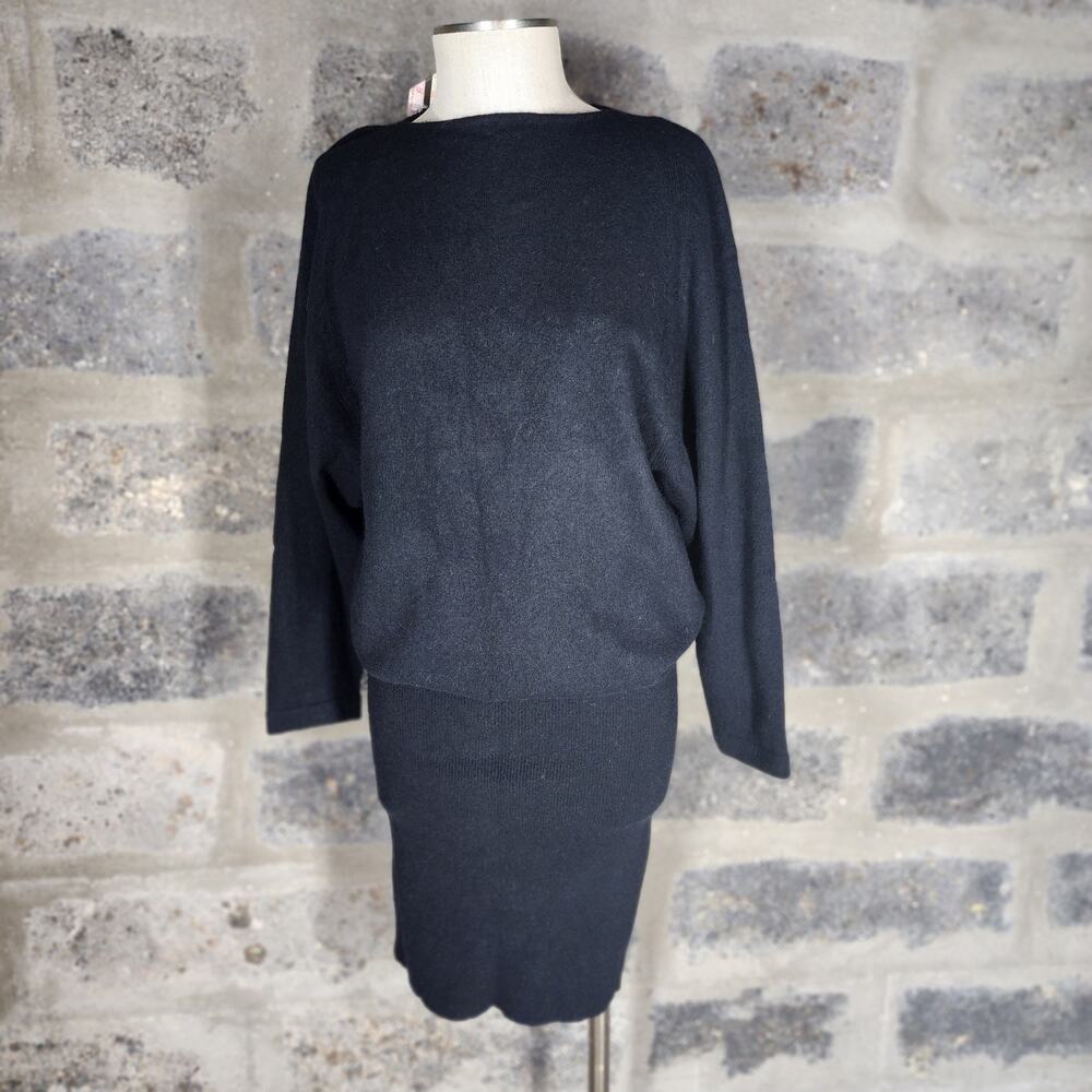 C.M.I. sz M black vintage 80's lambs wool and angora sweater dress